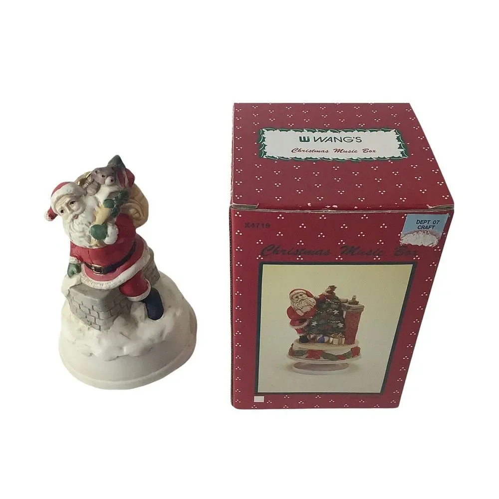 Vintage‎ Christmas Music Box Santa Claus Round Chimney X4719 Red White Gifts